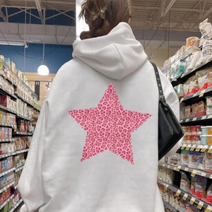 Pink Leopard Print Star Hoodie, Y2k Hoodie, Sweatshirt Y2k, Preppy Sweater, Pump Cover, Trendy Leopard Print Clothes, Coquette Aesthetic
