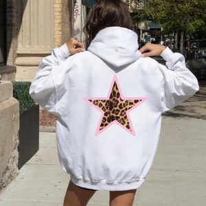 Leopard Print Star Hoodie, Y2K Hoodie, Y2k Sweatshirt, Preppy Sweater, Pump Cover, Trendy Pinterest Hoodie, Coquette Aesthetic Clothes