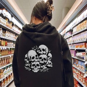 Goth Skull Hoodie, Grunge Hoodie, Y2k Hoodie, Gothic Clothes, Alt Clothing, Opium Aesthetic, Dark Academia Clothing, Punk Hoodie, Unisex