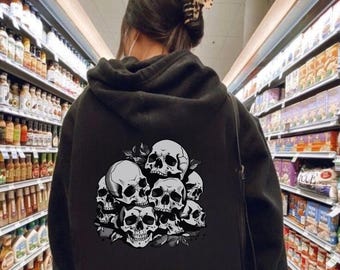 Goth Skull Hoodie, Grunge Hoodie, Y2k Hoodie, Gothic Clothes, Alt Clothing, Opium Aesthetic, Dark Academia Clothing, Punk Hoodie, Unisex