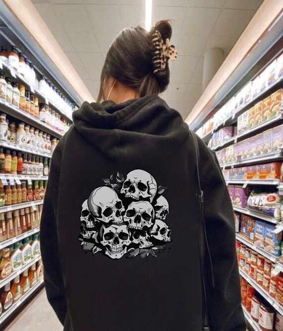 Goth Skull Hoodie, Grunge Hoodie, Y2k Hoodie, Gothic Clothes, Alt