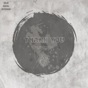 May include: A gray and white thank you card with the text "Thank You" and "For supporting our small business". The card has a heart shape in the center.