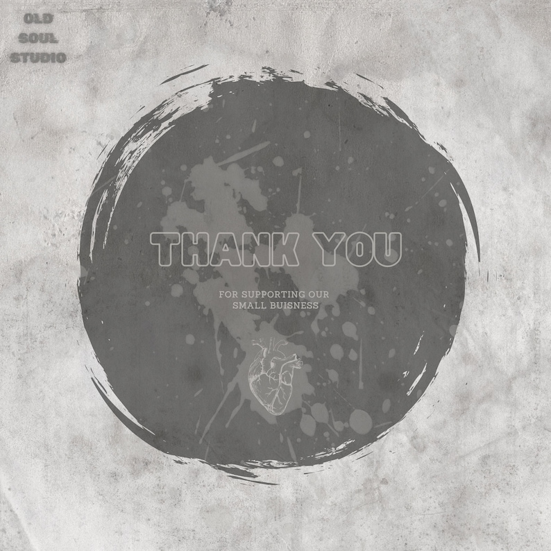 May include: A gray and white thank you card with the text "Thank You" and "For supporting our small business". The card has a heart shape in the center.