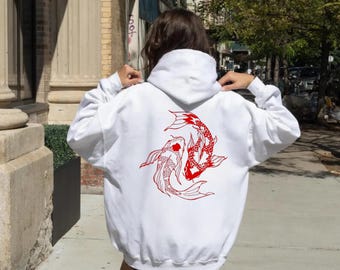 Koi Fish Hoodie, Y2K Hoodie, Japanese Streetwear, Indie Sweatshirt, Harajuku Style Pullover, Trendy Pinterest Hoodie, Teenage Girl Gifts