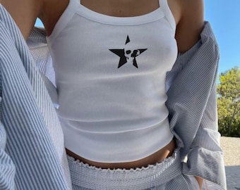 Skull Star Y2k Baby Tee, 90s Aesthetic Tank Top, Vintage Skull Baby Tee, Retro Grunge Baby Tee, y2k Punk Clothing, Dark Academia Clothing
