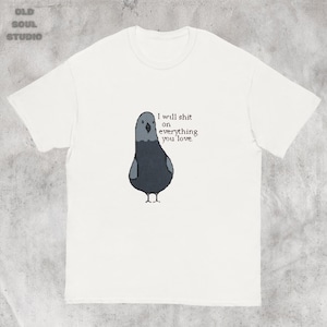 面白い鳩のTシャツ、ミームグラフィックシャツ、Y2K Tシャツ、ウィアードコア服、皮肉な鳥のTシャツ、ストリートウェア、鳥好きへのギフト、都会のユーモア