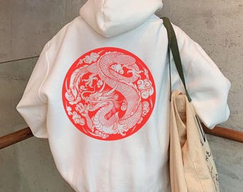 Red Dragon Zip Up Hoodie, Y2K Hoodie, Japanese Streetwear, Anime Hoodie, Harajuku Zipper Sweatshirt, Unisex Pullover, Teenage Girl Gifts
