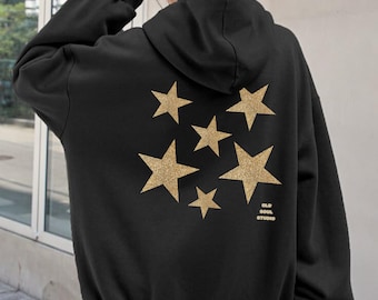 Sudadera con capucha Gold Stars, Sudadera Y2K, Sudadera urbana, Jersey Golden Star, Ropa preppy, Suéter estilo Estocolmo, Regalos para chicas adolescentes