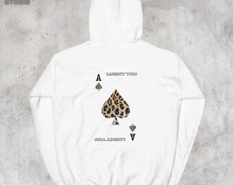 Lucky You Hoodie, Ace of Spades Leopard Print Card Sweatshirt