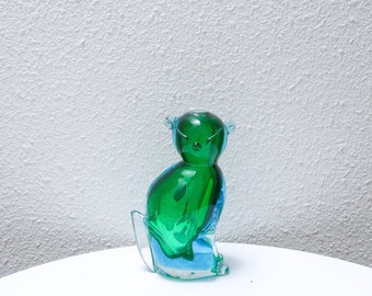 Vintage Murano Italian glass 60s blue green cat bottle