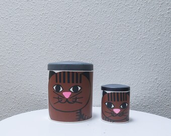 Set of two Mid Century Danish graphic cat nesting canisters by Laurids Lonborg