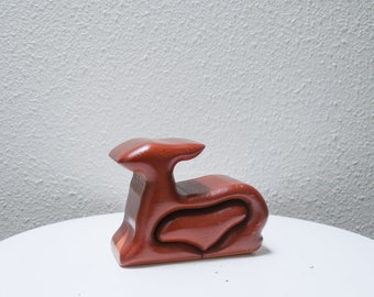 Modernist sculptural redwood deer drawer figurine