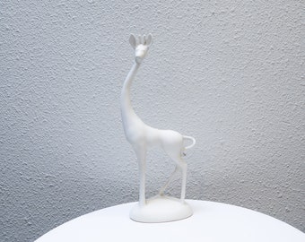 Vintage tall sculptural white giraffe ceramic figurine by Hallfield, California