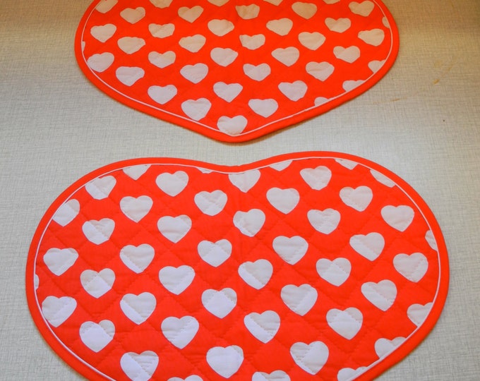 Adorable HEART Shape Cloth Patterned Placemats SET of TWO Etsy