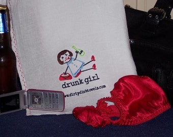 Drunk Girl dish towel