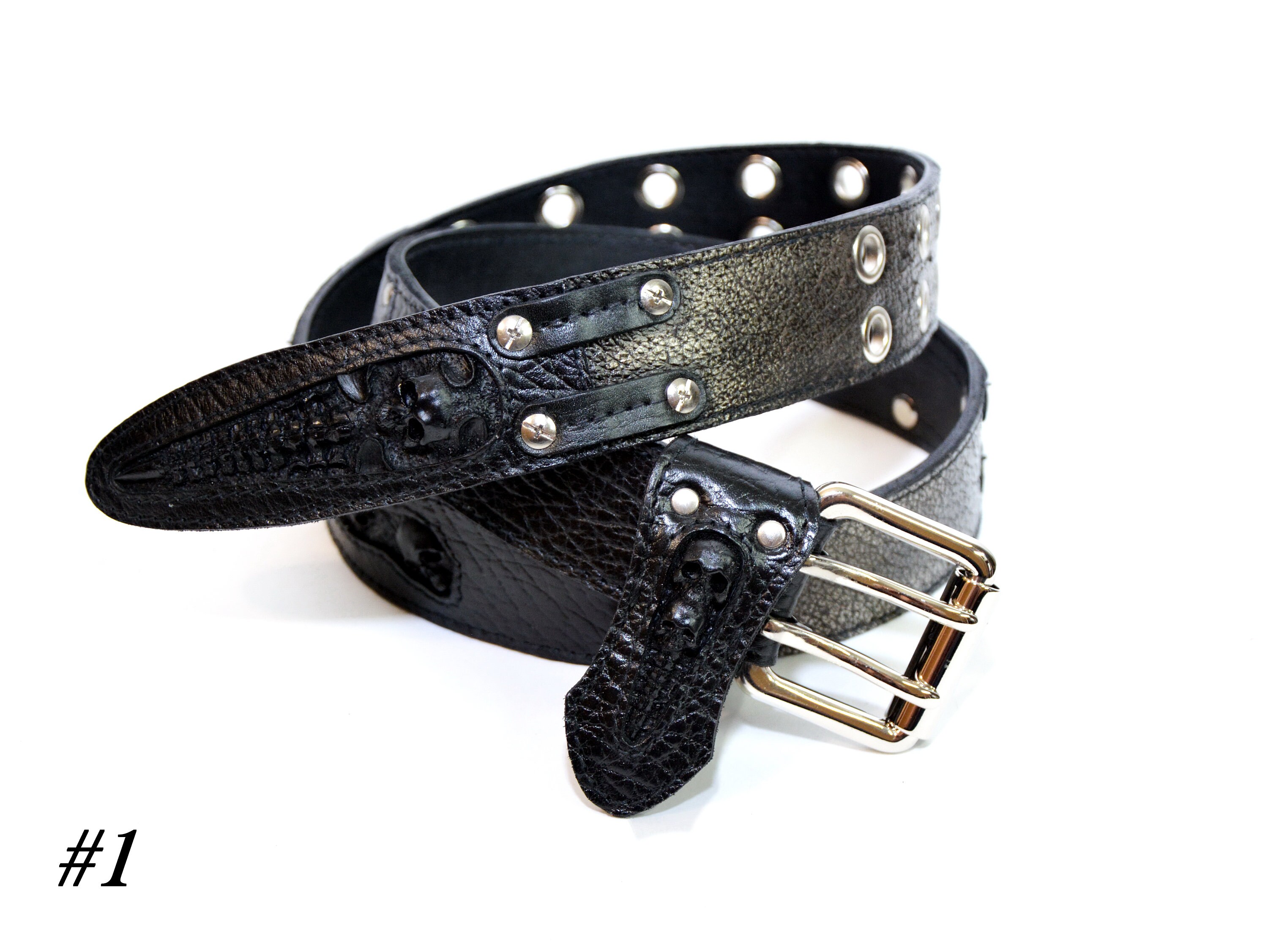SKULLS Mens belt Leather belt Brown belt Black leather Etsy