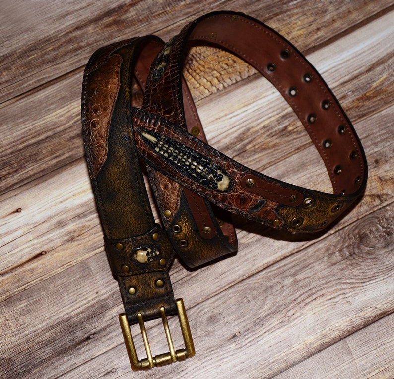 Mens belt SKULLS Leather belt Black belt Brown leather | Etsy