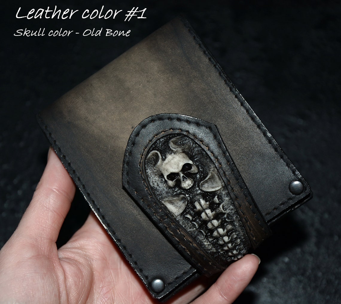Chain wallet SKULLS Leather wallet skull Gothic cift Best Etsy