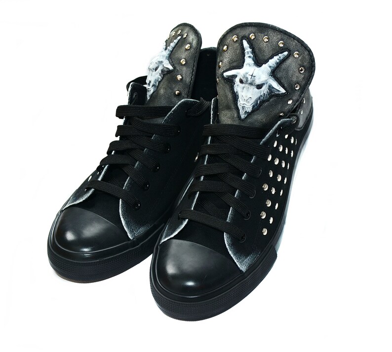 Trending Now Low-top Sneakers Personal order Design Shoes Satanic Sneakers BAPHOMET 666 Custom sneakers Black shoes Keds Vans