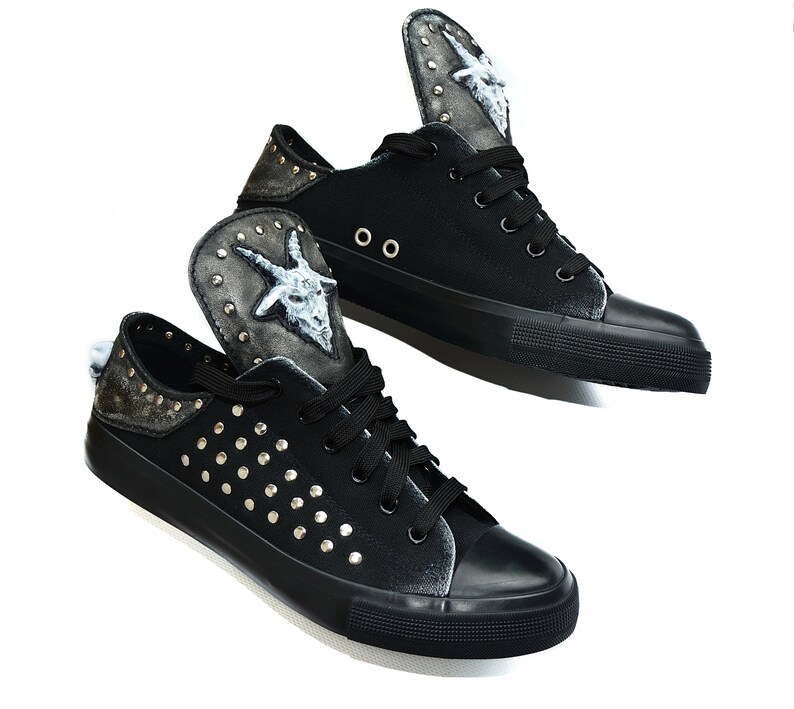 Trending Now Low-top Sneakers Personal order Design Shoes Satanic Sneakers BAPHOMET 666 Custom sneakers Black shoes Keds Vans