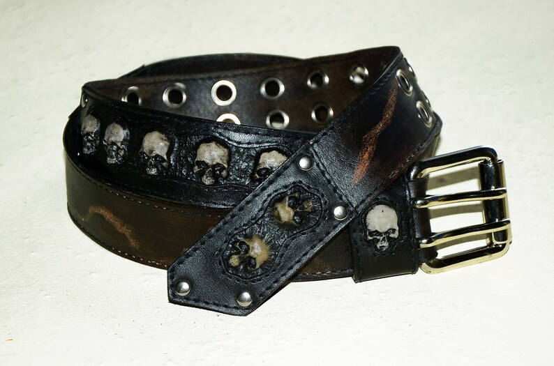 BELT SKULL Skull and crossbones Mens leather belt Etsy