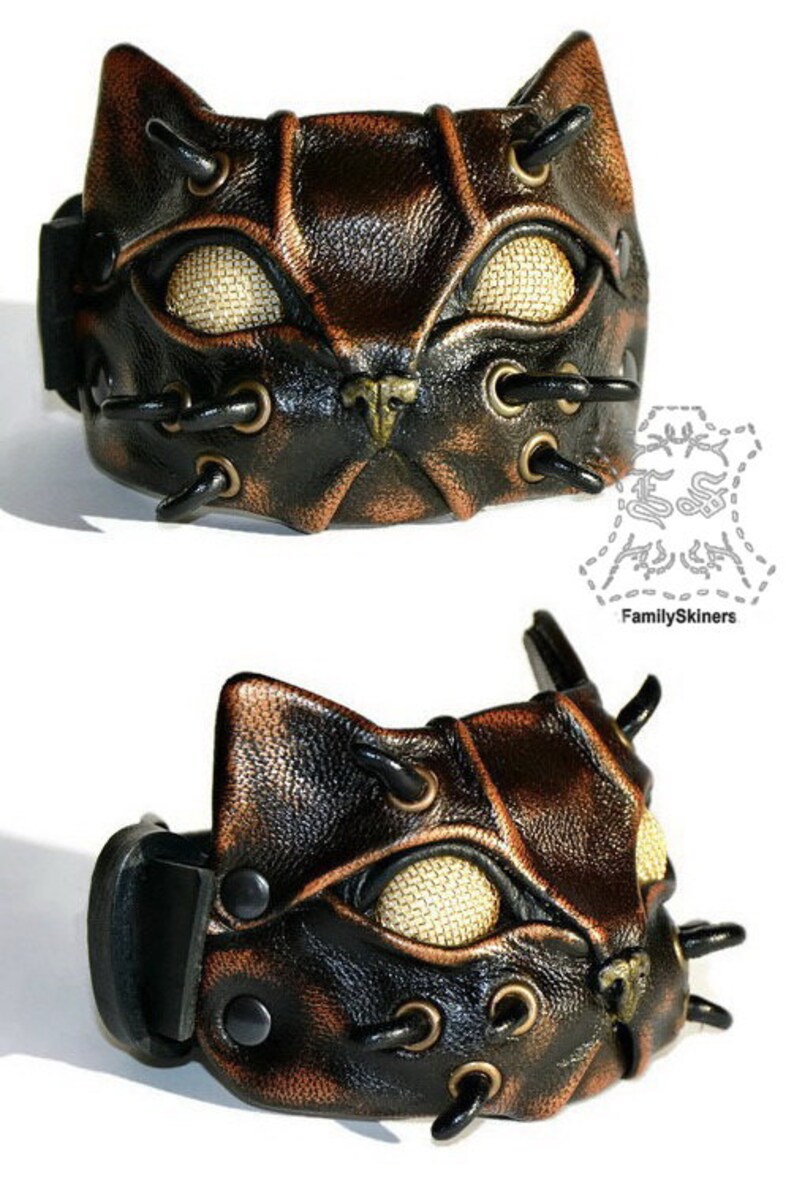 Steampunk bracelet Steampunk cuff Steampunk cat Leather bracelet Halloween Gift cat Steampunk cosplay Cat bracelet kitten kitty
