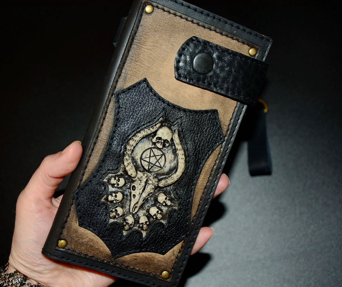 Men's Long Wallet With Chain Biker Leather Wallet With Etsy