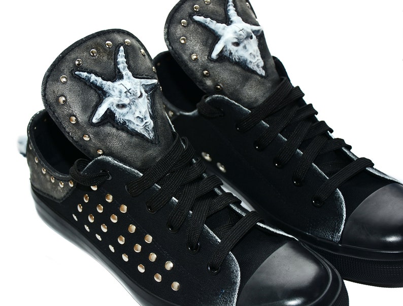 Trending Now Low-top Sneakers Personal order Design Shoes Satanic Sneakers BAPHOMET 666 Custom sneakers Black shoes Keds Vans