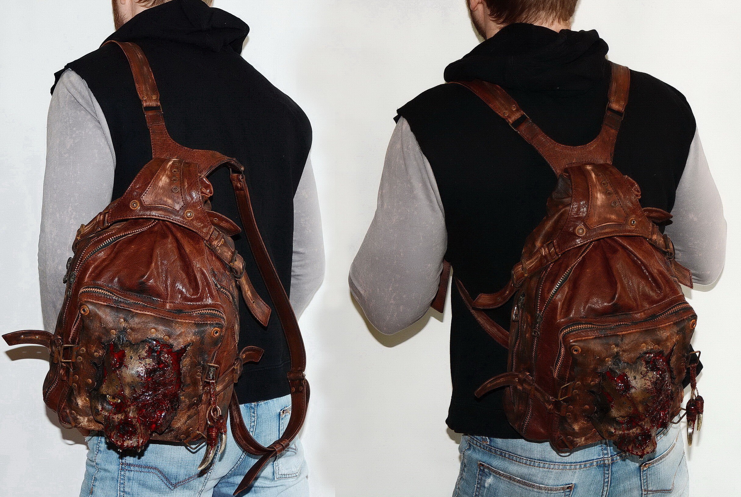 Zombie SKULL Leather backpack Horror Skull bag Creepy Etsy
