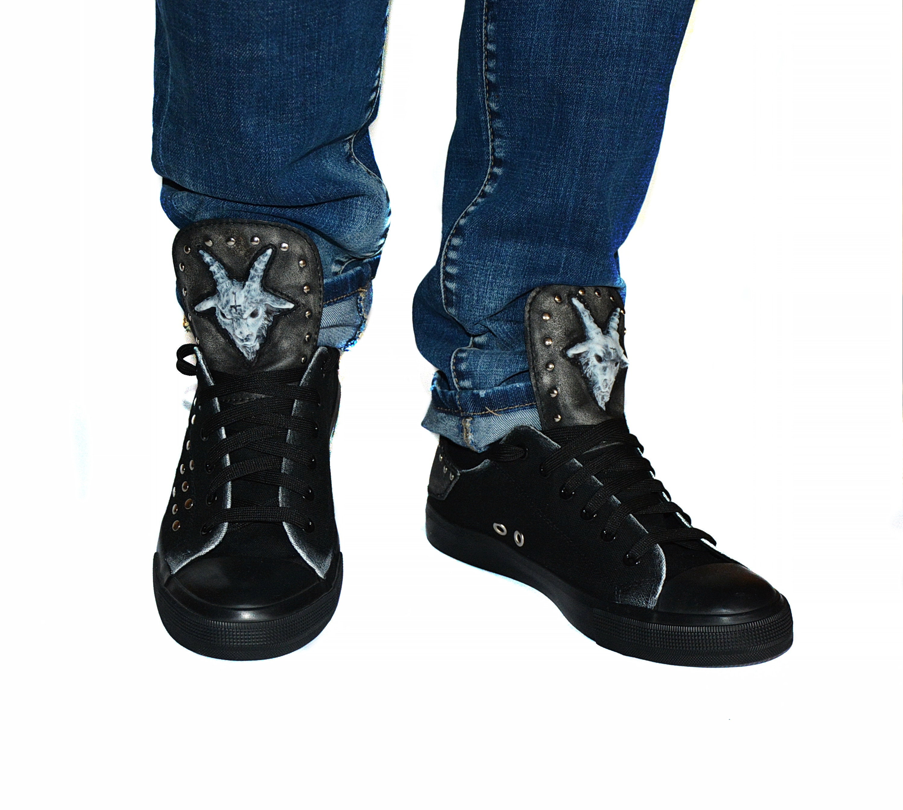 Trending Now Low-top Sneakers Personal order Design Shoes Satanic Sneakers BAPHOMET 666 Custom sneakers Black shoes Keds Vans