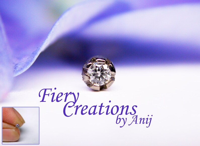 Nose Screw or Tragus stud Baby Thistle Bud Fine White 1.5mm Diamond set in 18k SOLID White Gold