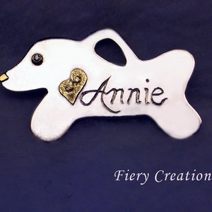 Running Doggie Bone dog tag &quot;Annie&quot;- Precious jewelry for your dog - Silver, 18k gold, Diamond