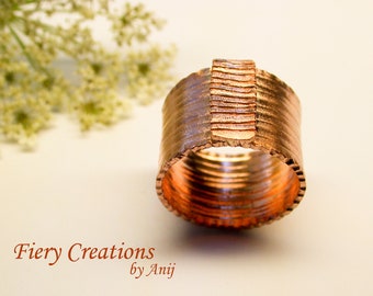 Cigar Band Ring "Zen" Hand Fabricated, Engraved Copper Band, OOAK