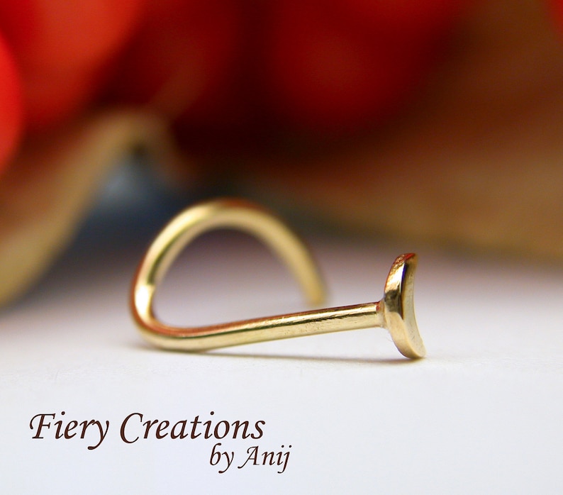 Nose Screw Tragus stud Crescent Moon 18kt SOLID yellow Gold high polished