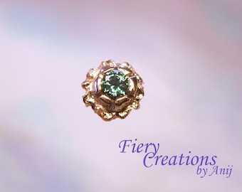 Nose Screw / Tragus stud "Jewel of India" - 18k SOLID Yellow Gold with a 1.2mm radiant Blue Diamond, OOAK