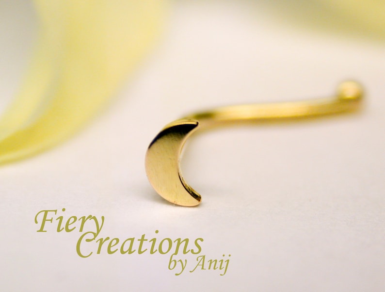 Nose Screw Tragus stud Crescent Moon 18kt SOLID yellow Gold high polished