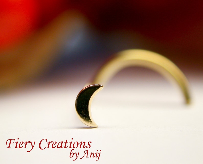 Nose Screw Tragus stud Crescent Moon 18kt SOLID yellow Gold high polished