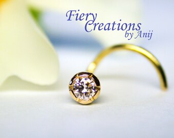 Nose Screw / Tragus Stud "Flowering Thistle" in 18k yellow Gold with a 4pt ( 2.1mm ) Fine White, Brilliant cut Diamond, OOAK
