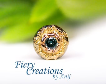 Nose Screw / Tragus stud "Jewel of the Orient" - 18k SOLID Yellow Gold with a 1.2mm Midnight Blue Diamond, OOAK