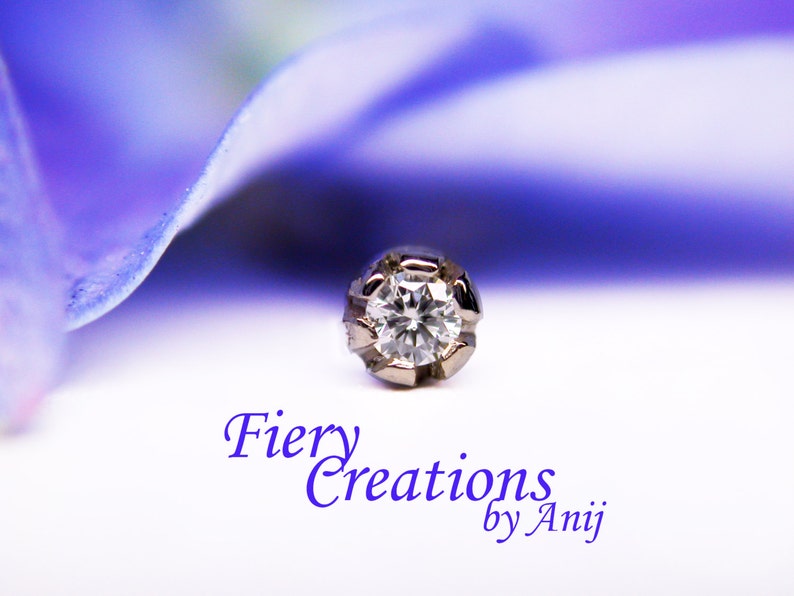 Nose Screw or Tragus stud Baby Thistle Bud Fine White 1.5mm Diamond set in 18k SOLID White Gold