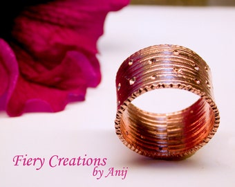 Cigar Band Ring "Carousel" Hand Fabricated, Copper pierced Band with chisled edges, OOAK