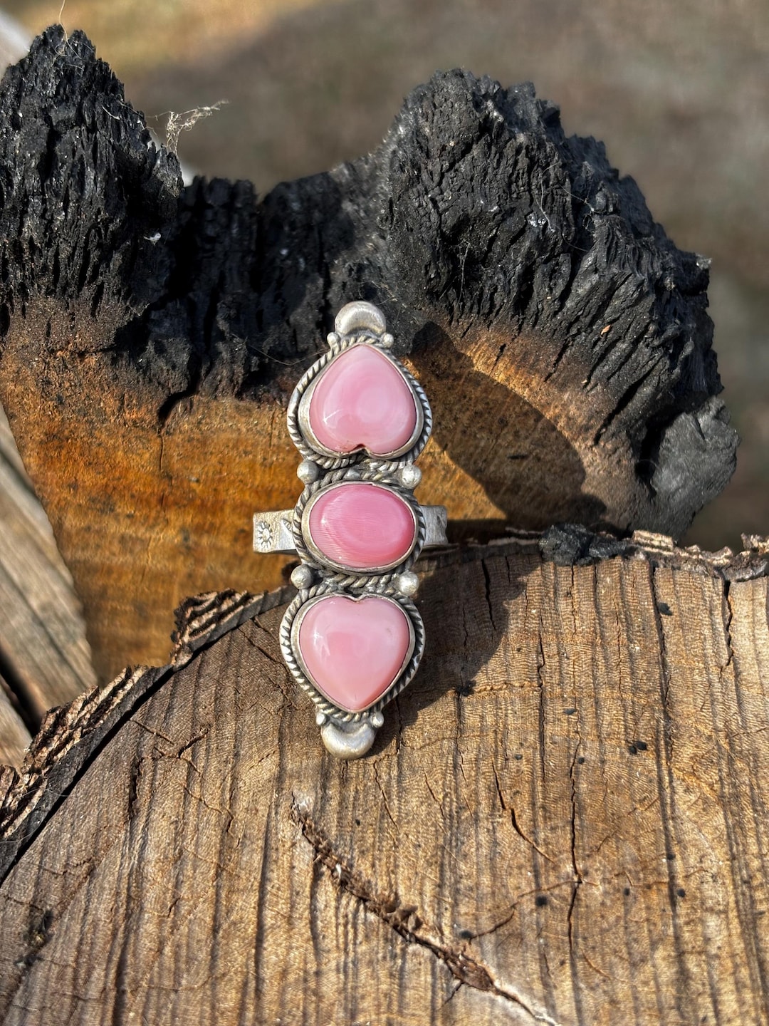 Pink Conch Shell Statement Ring: Sterling Silver Beads, Adjustable 6 ...