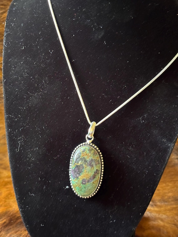 Ruby Zoisite Pendant: Sterling Silver Plated Copp… - image 1