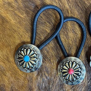 Turquoise Navajo Hair Tie 1.5in Ponytail Hand Stamped Sterling Ornament Concho Concho Hair Ties - Etsy main image 3