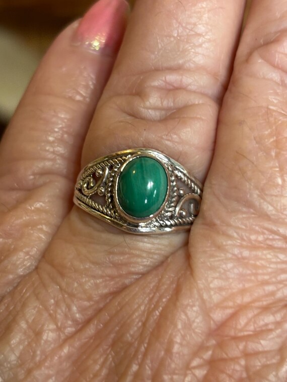 Malachite Sterling Silver Filigree Ring: Native A… - image 2