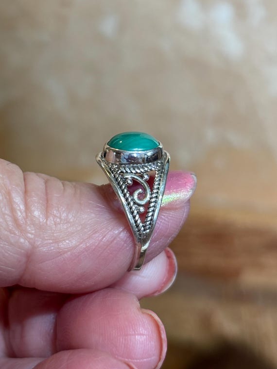 Malachite Sterling Silver Filigree Ring: Native A… - image 3