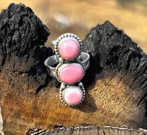 Pink Conch Shell Statement Ring: Sterling Silver … - image 2