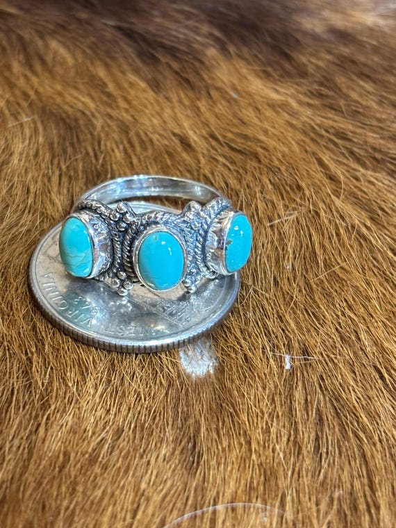 Kingman Turquoise Sterling Silver Ring - Size 6 B… - image 4