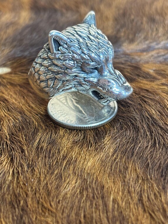 Sterling Silver Wolf Ring SIZE 9:  Unique Stunnin… - image 4