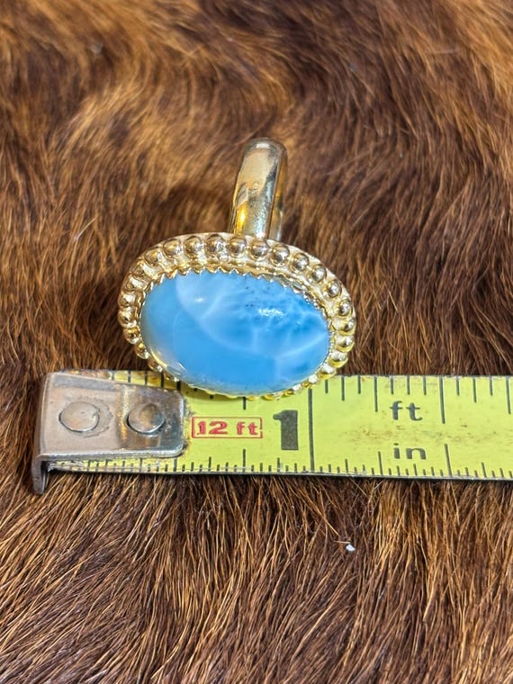 Adjustable Larimar Ring: Gold Over Sterling Silve… - image 3